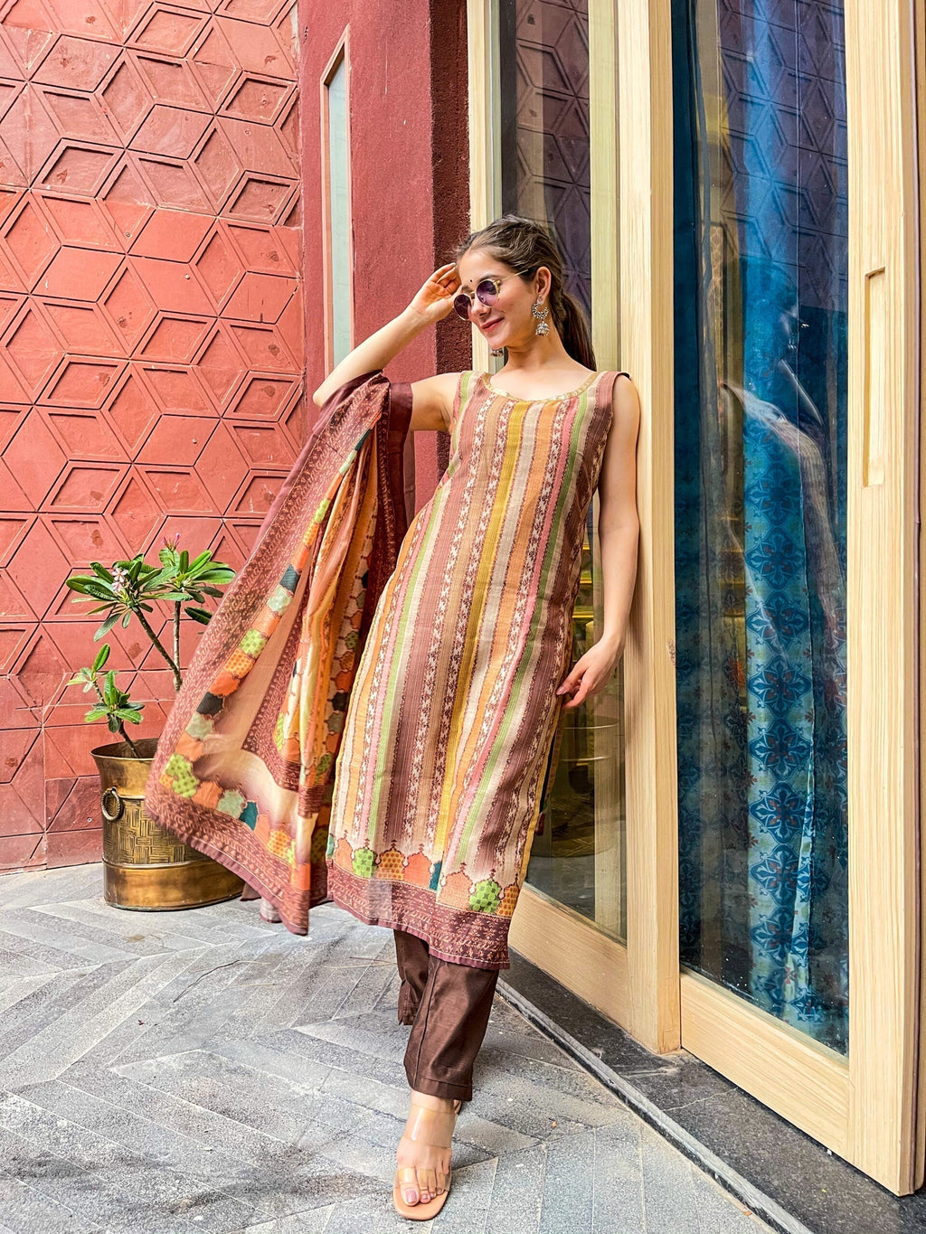daisy brown chanderi suit set