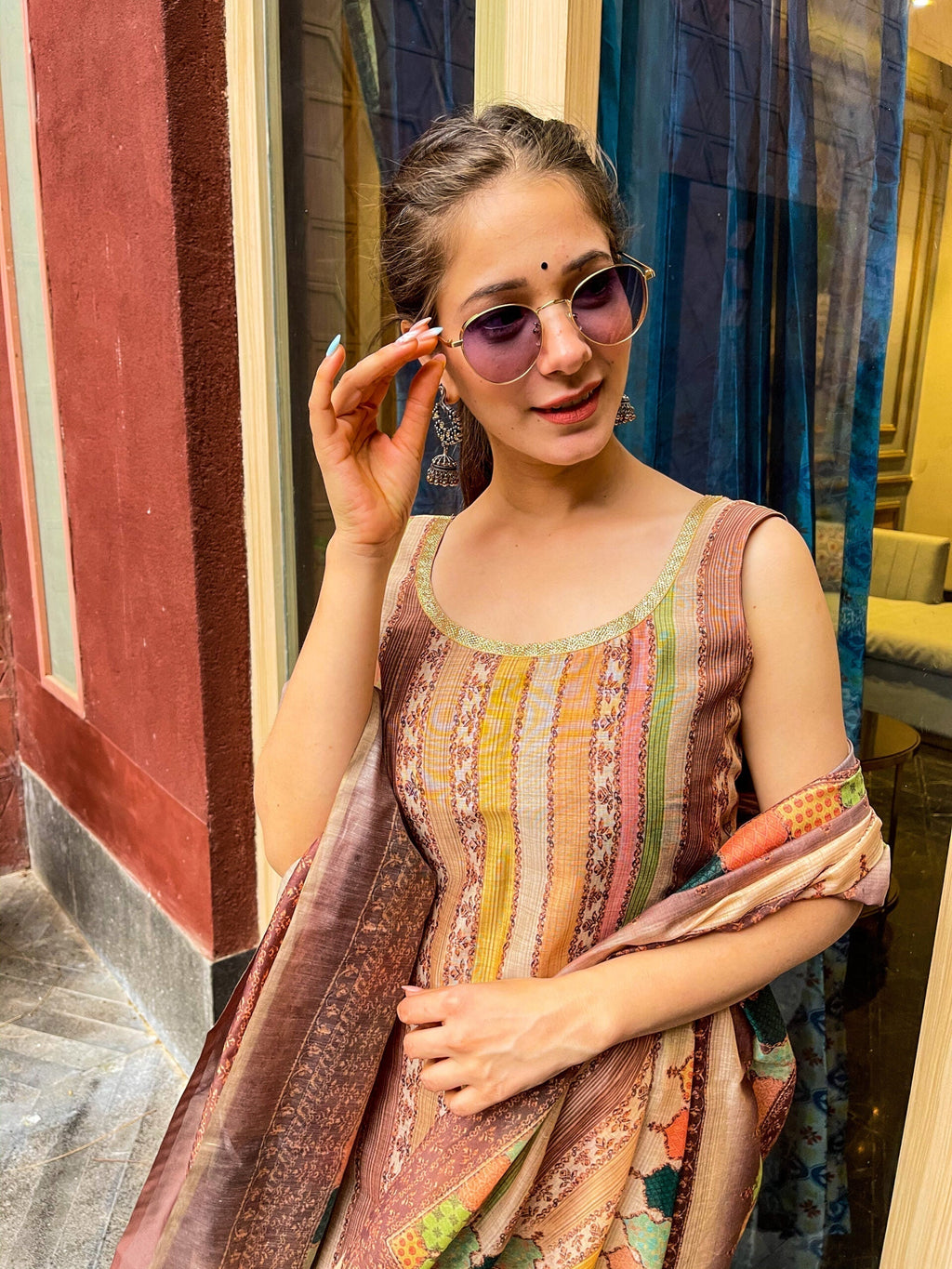 daisy brown chanderi suit set