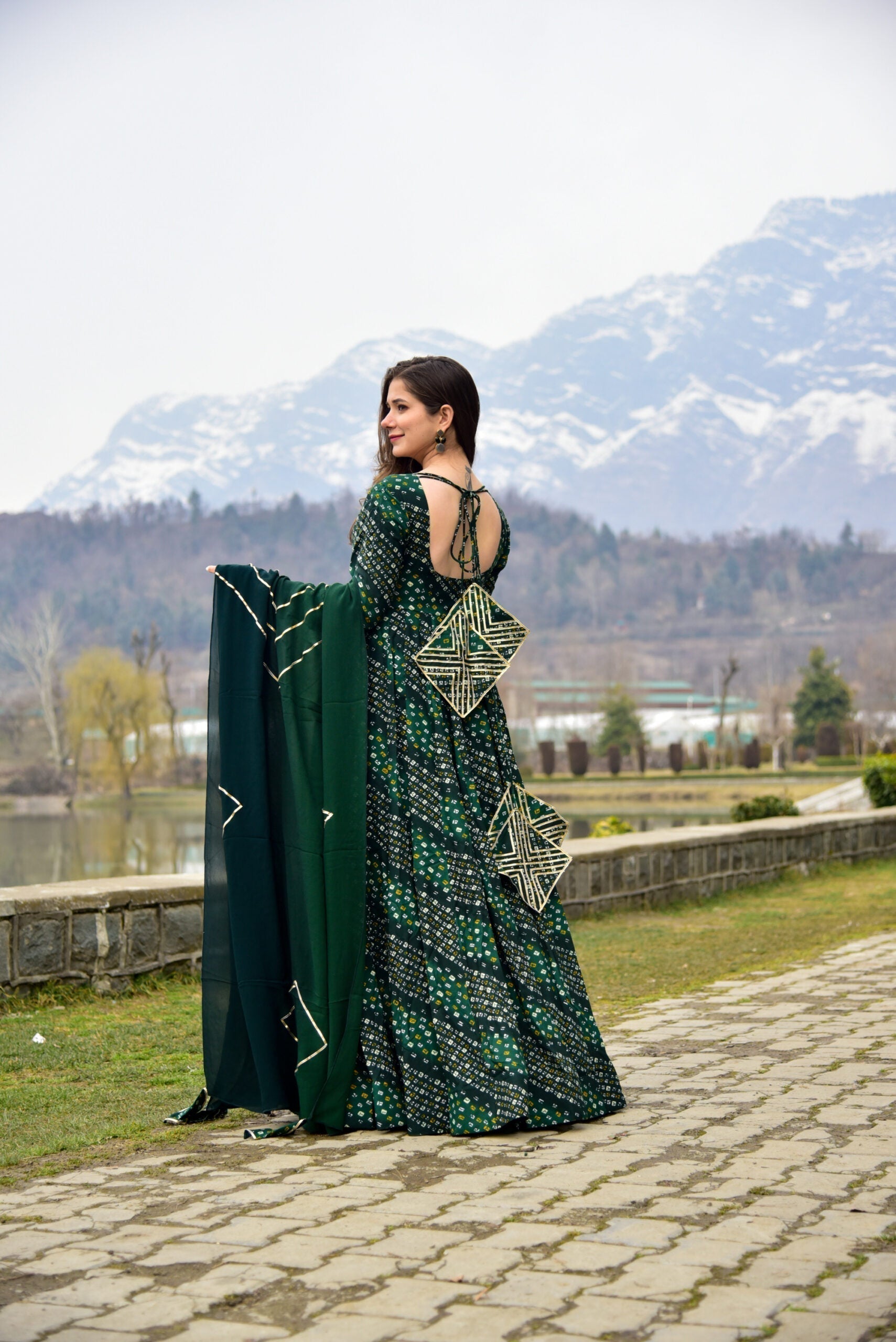 green shimmer glace maxi set
