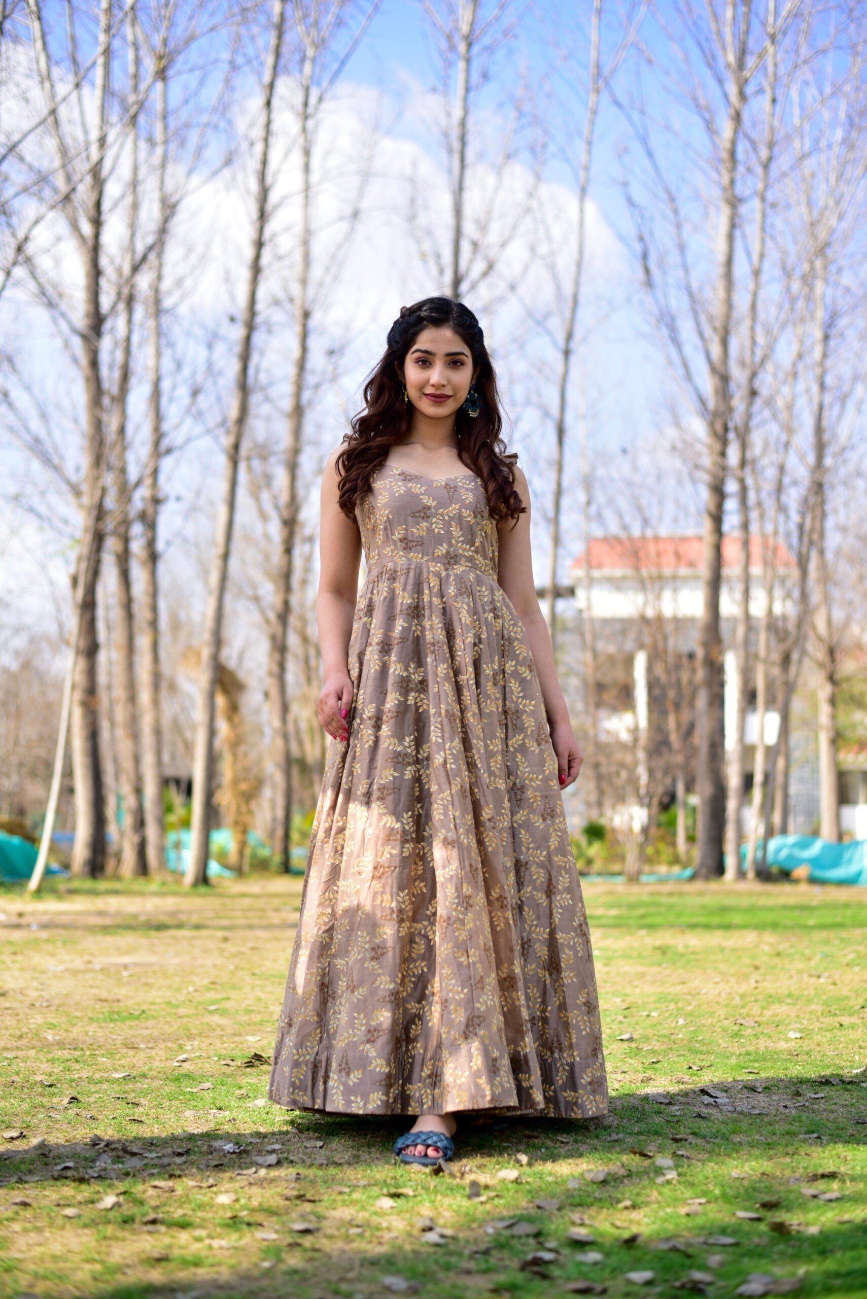 casper brown chanderi dress