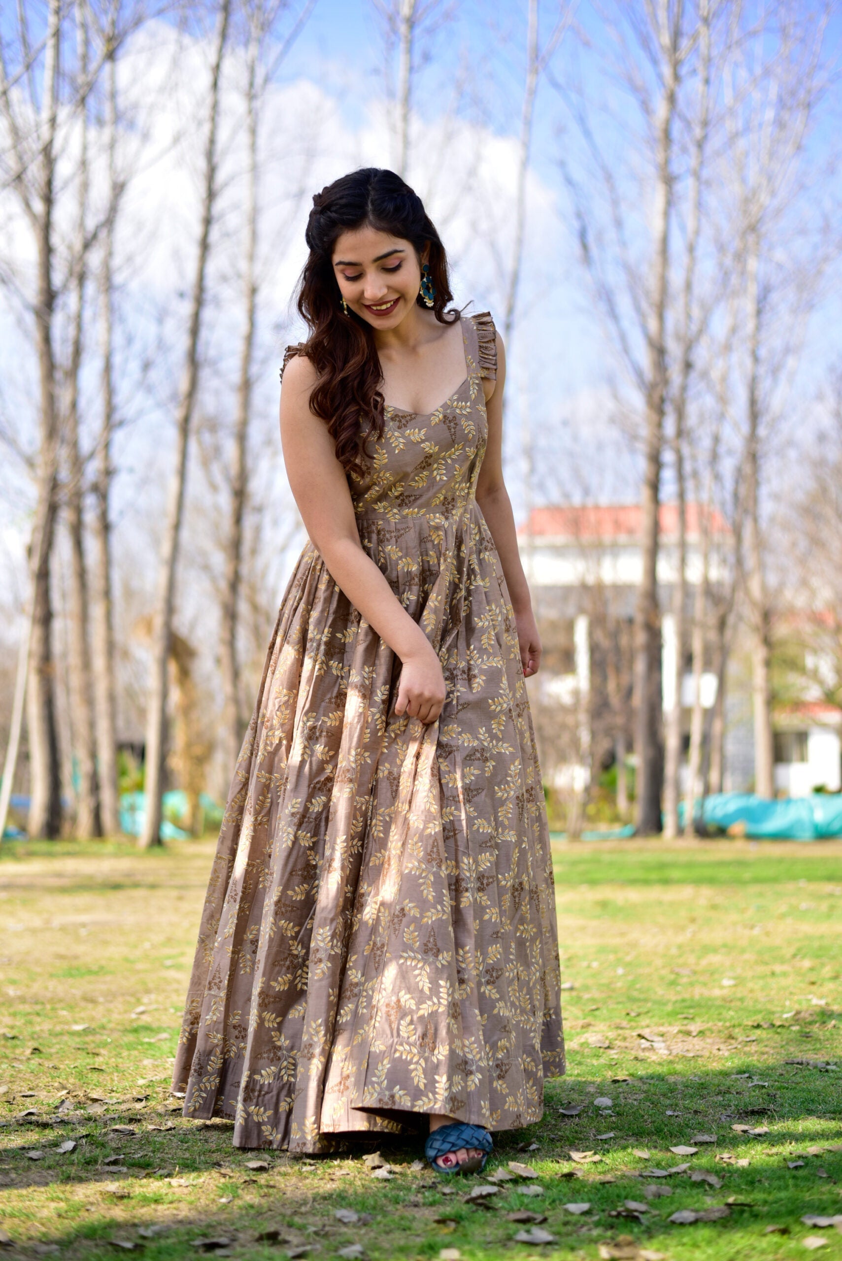 casper brown chanderi dress