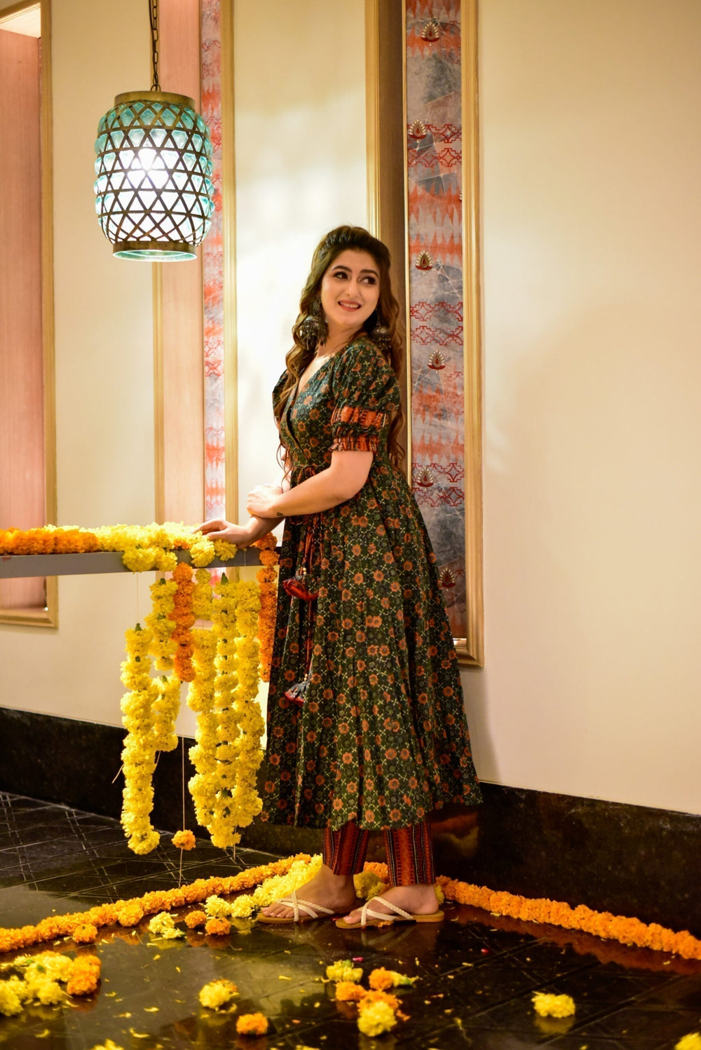 Green ajrakh cotton suit set