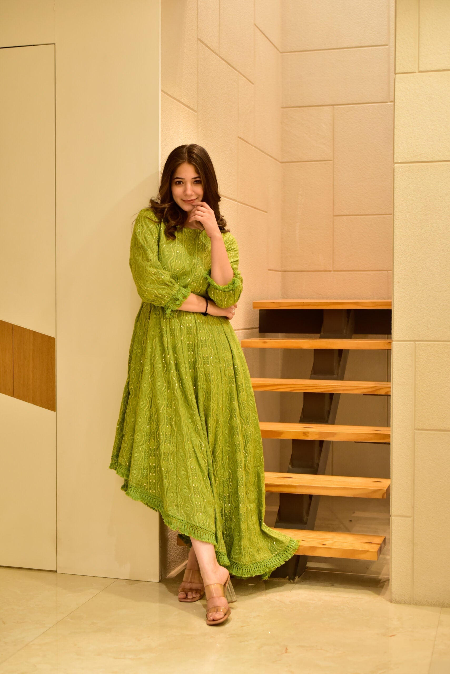 blush green embroidered dress