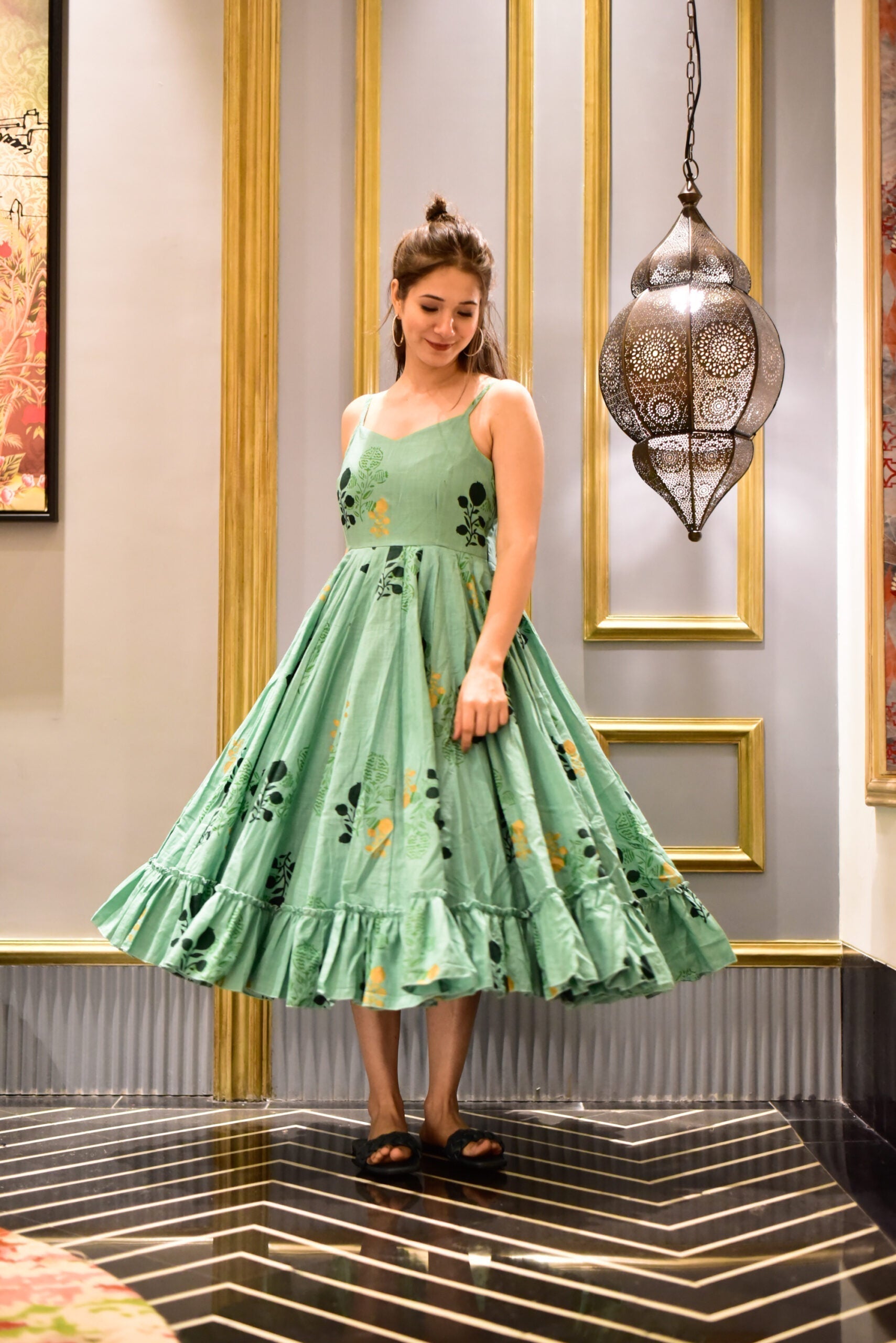 Green midi floral dress