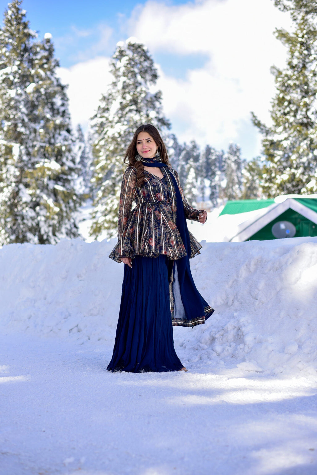 blue gottapatti georgette kurta sharara set