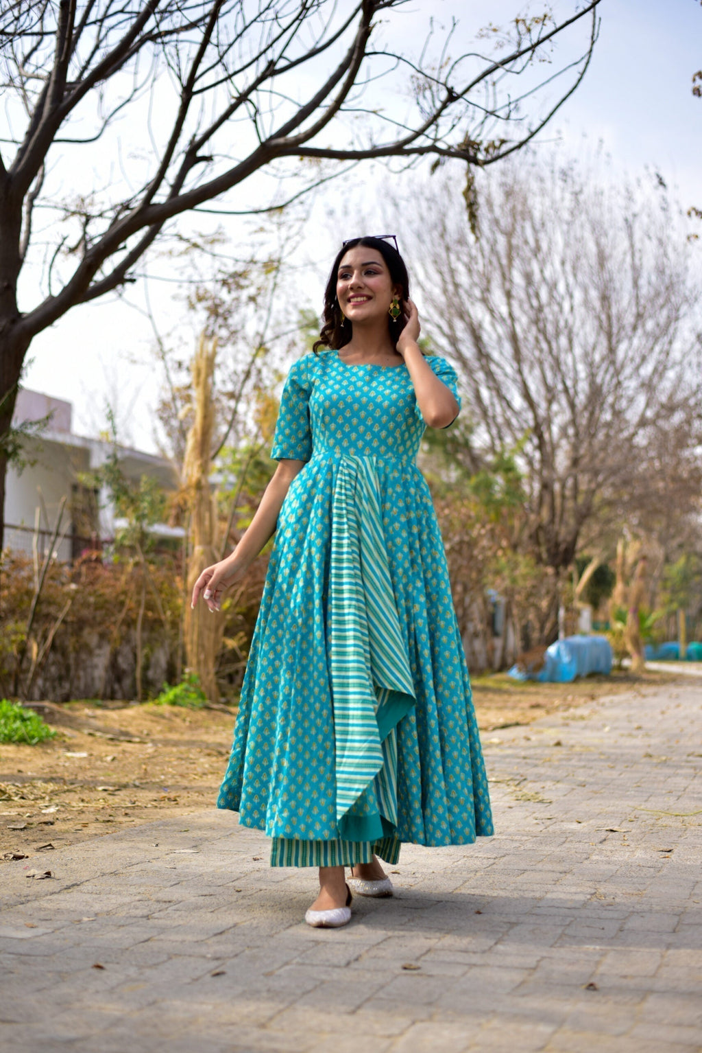 blue blossom kurta palazzo