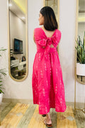 FUSCHIA IKAT BOW BACK FLARED DRESS