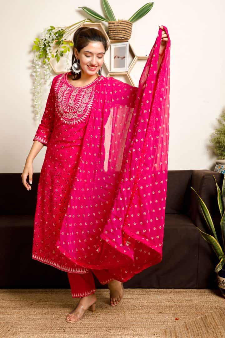 Cutwork Floral Embellished Suit Set (3 Piece)