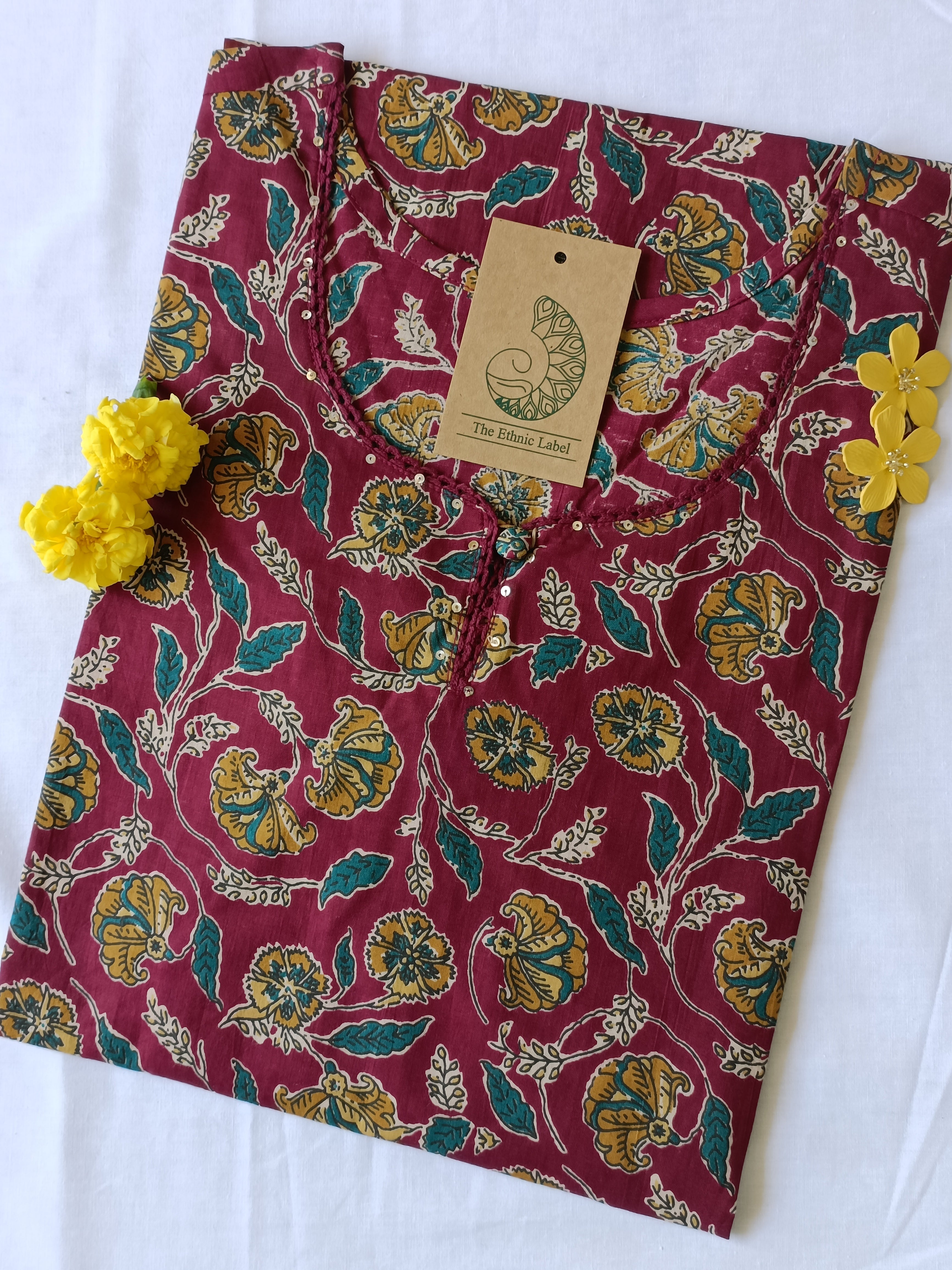 Hand Block Printed Majenta Jaal Cotton Kurta