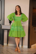 Green cotton tiered  dress