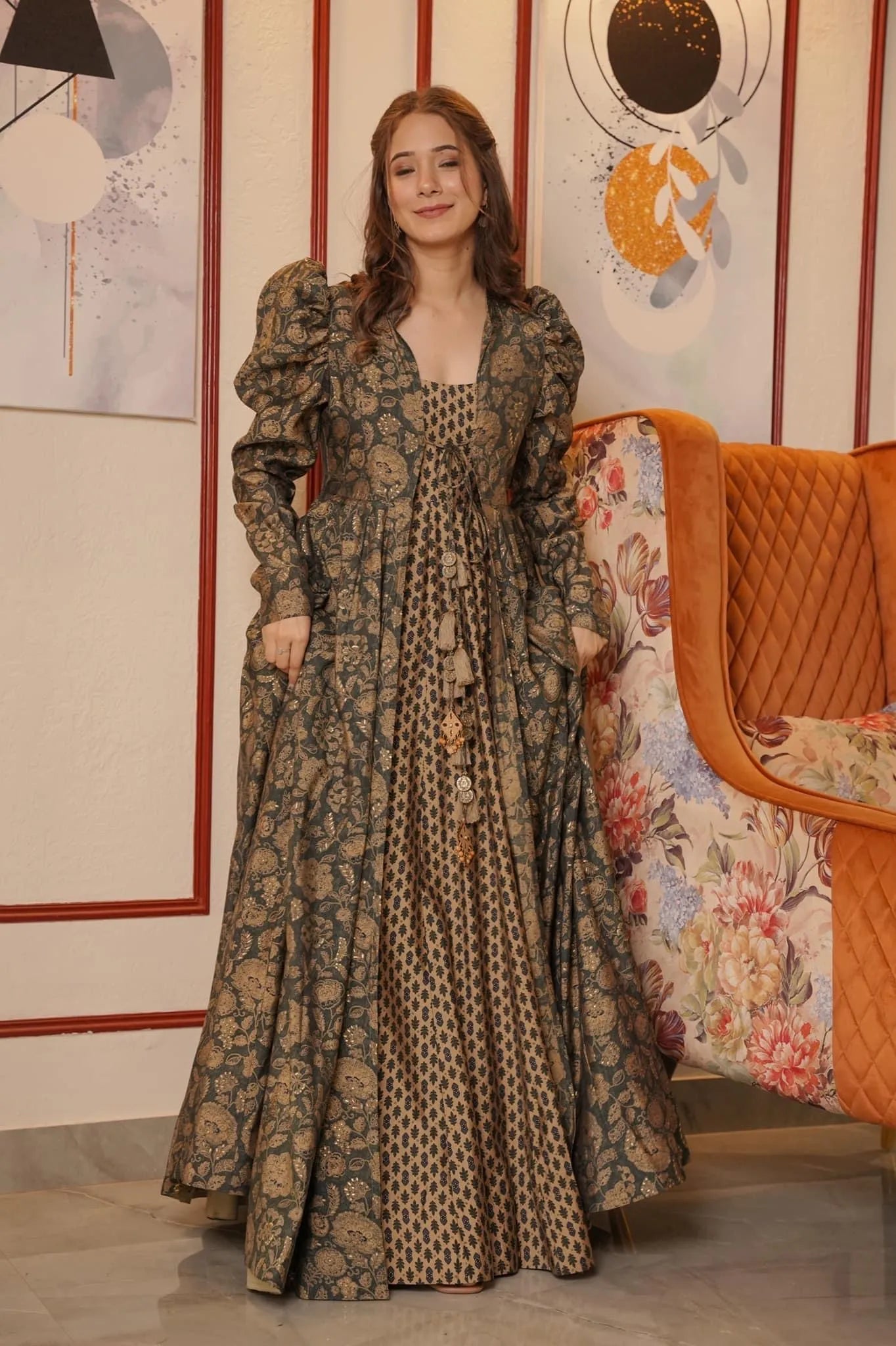 grey floral shrug set