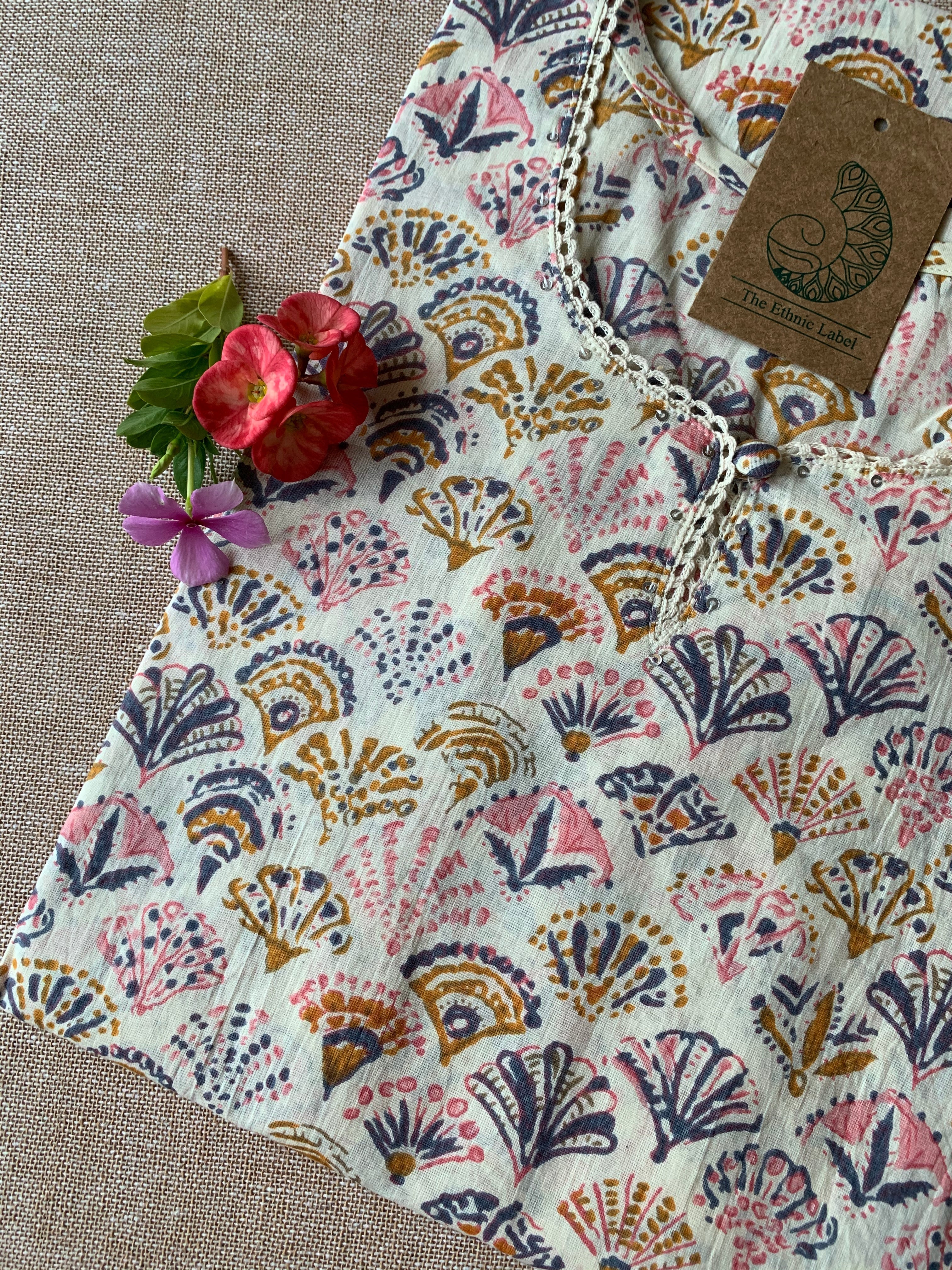 "Gulmohar" Peach Grey Cotton Kurta