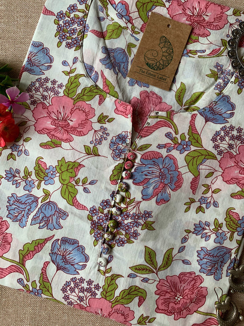 "Bageecha" Hand Block Printed Buttoned Cotton Kurta