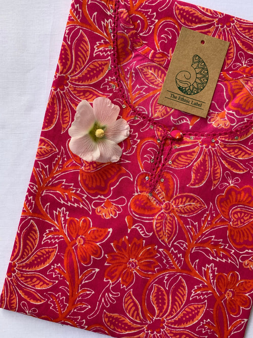 "Cherry Blossom" Pink Jaal Cotton Kurta