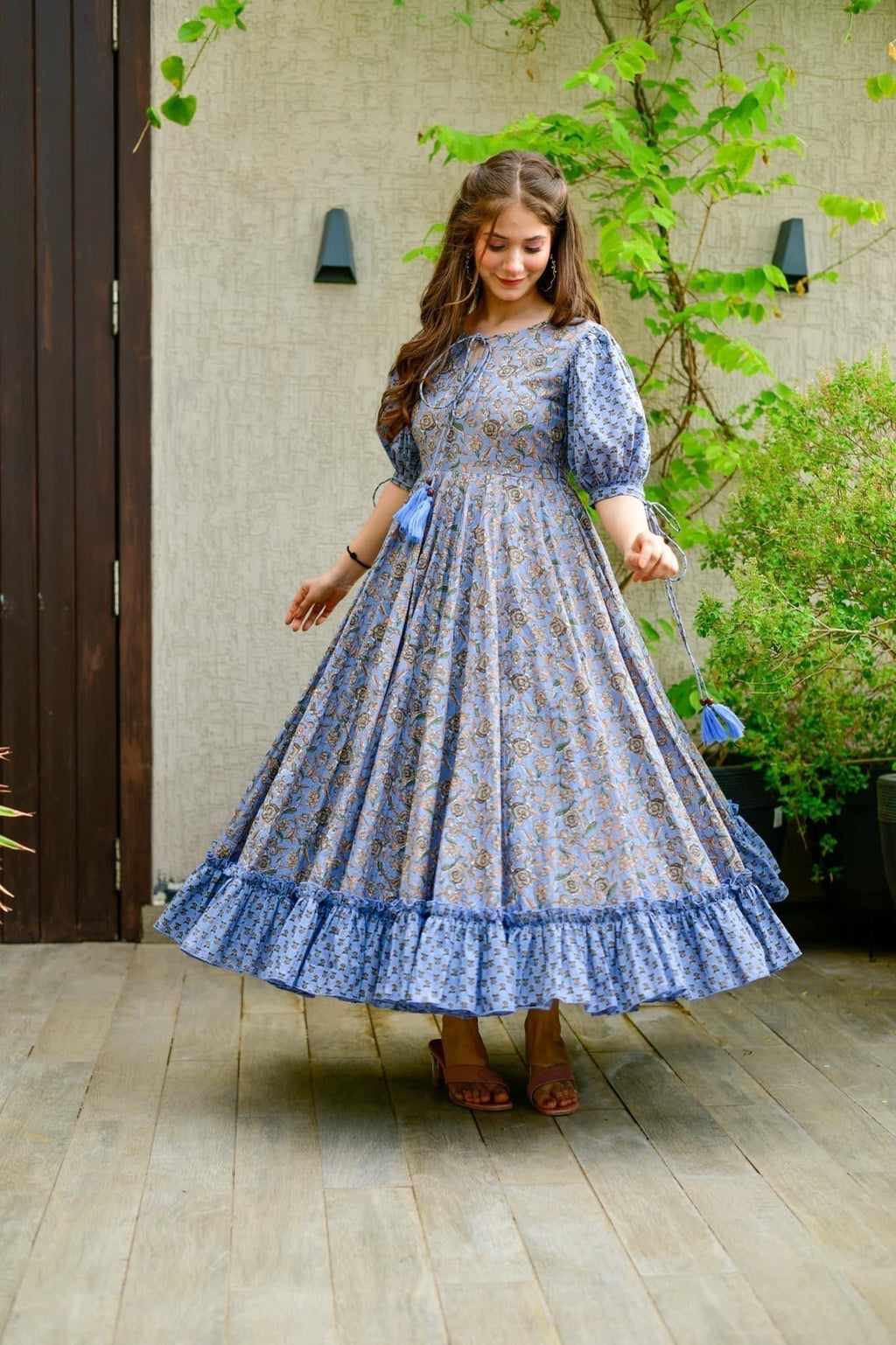 Blue heather cotton dress