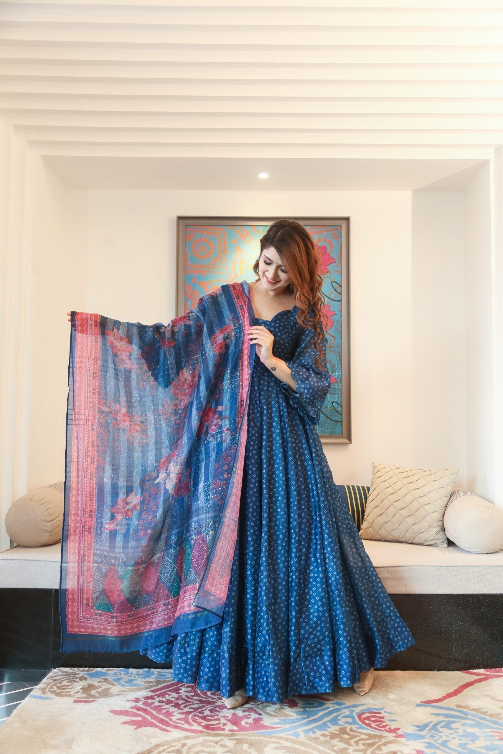 blue asmi chanderi maxi set