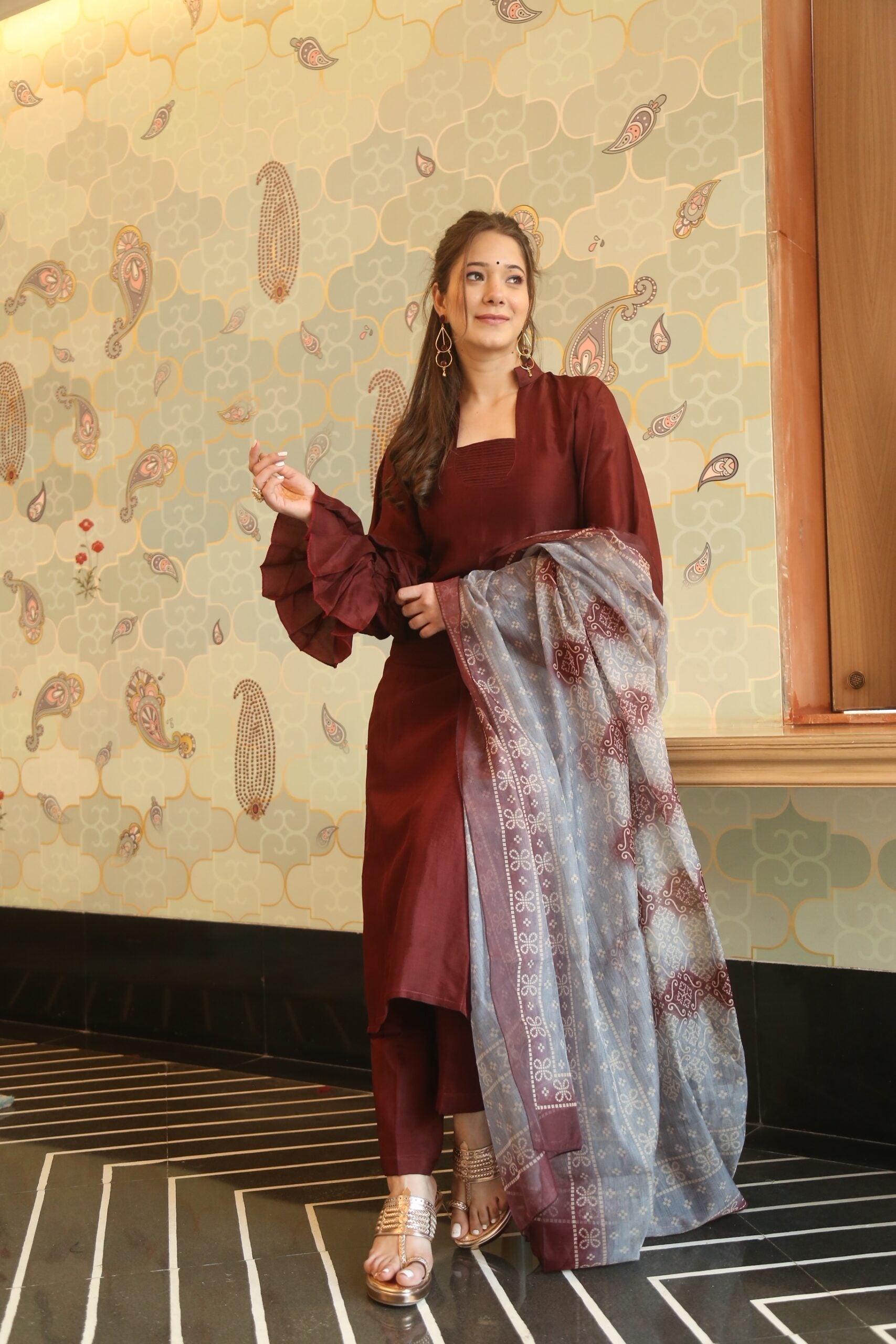 blossomy brown kurta set