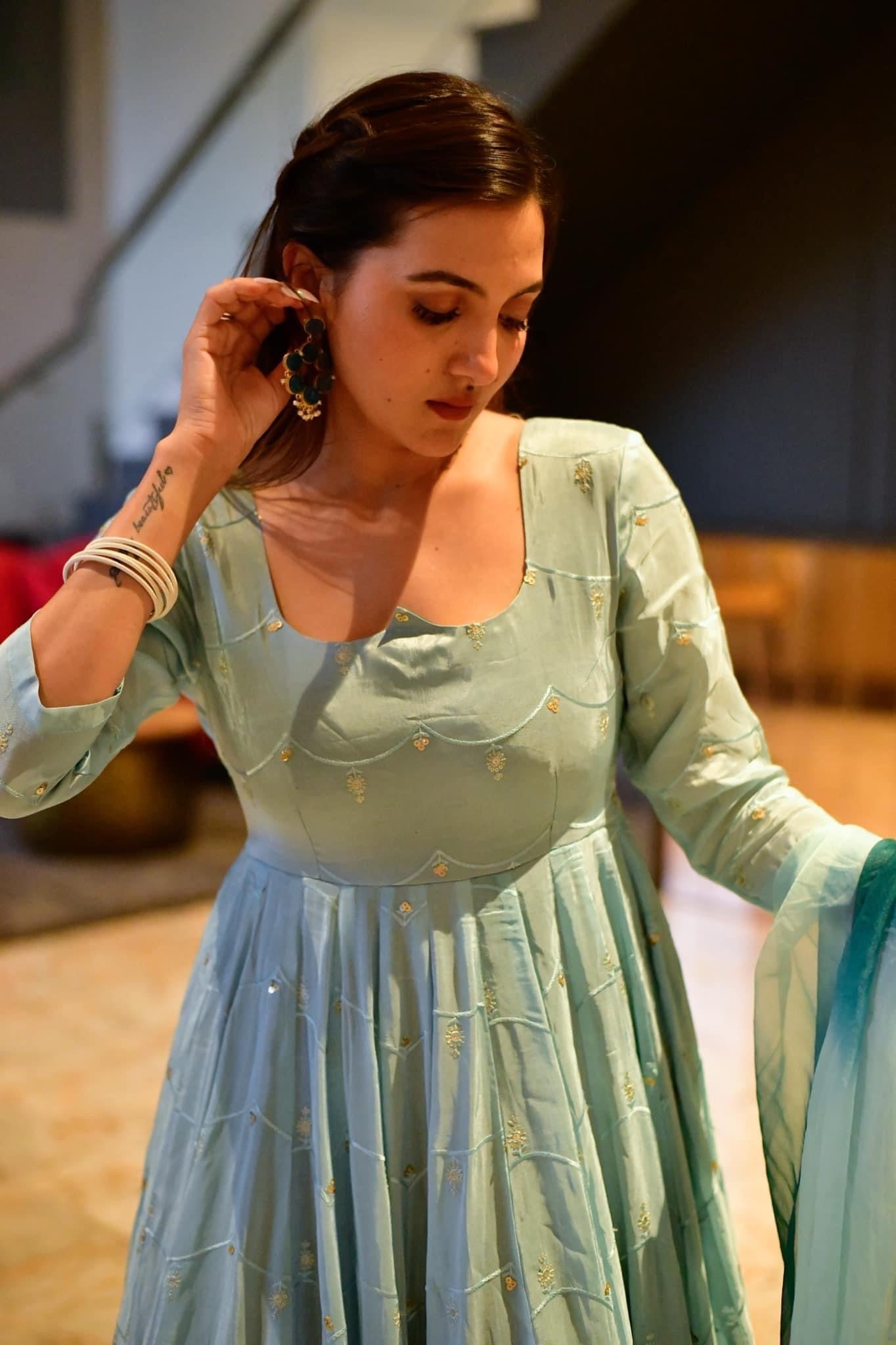 hazel ombre silk embroidered set