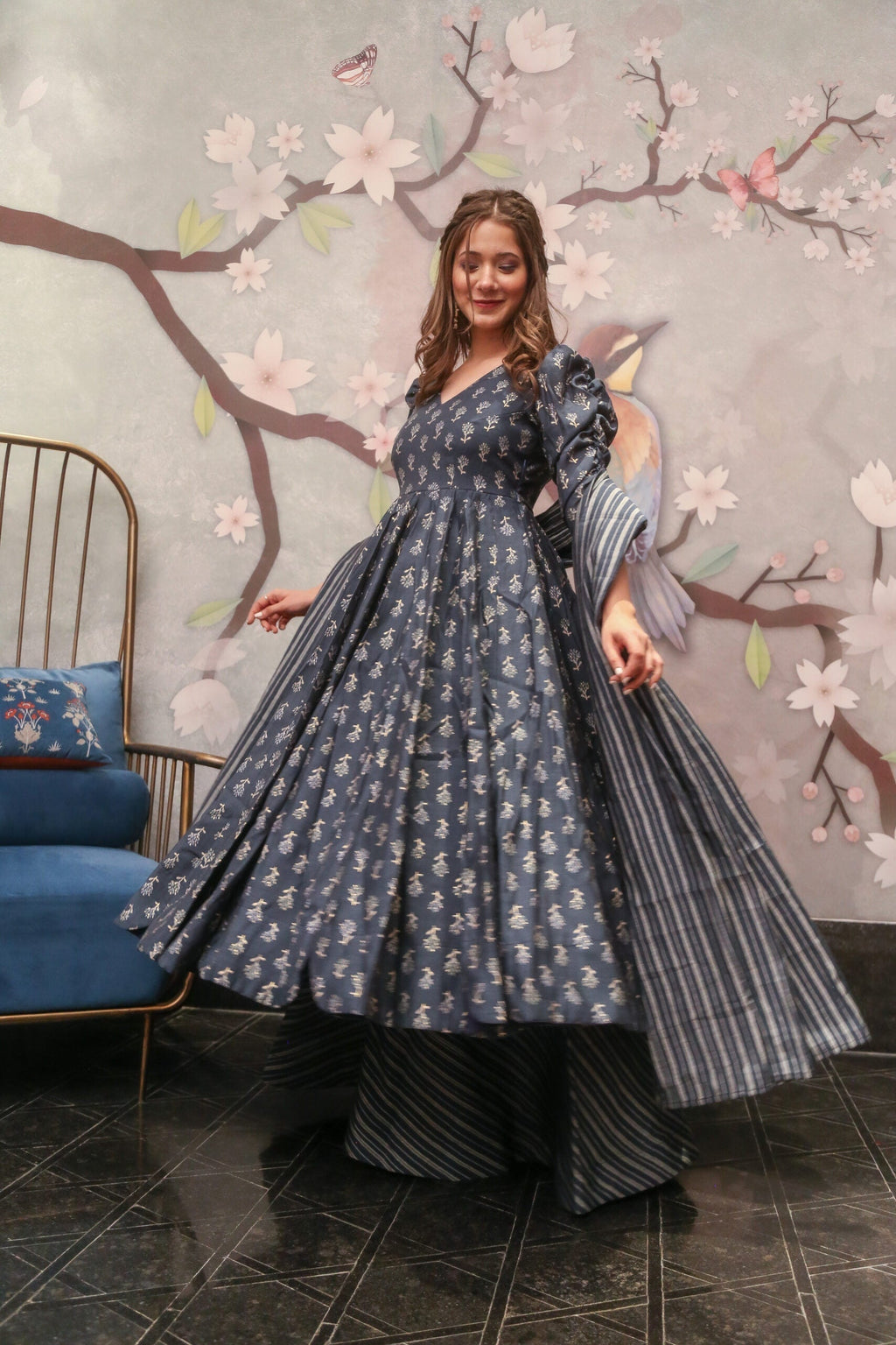 gazelle grey muslin kurta palazzo set