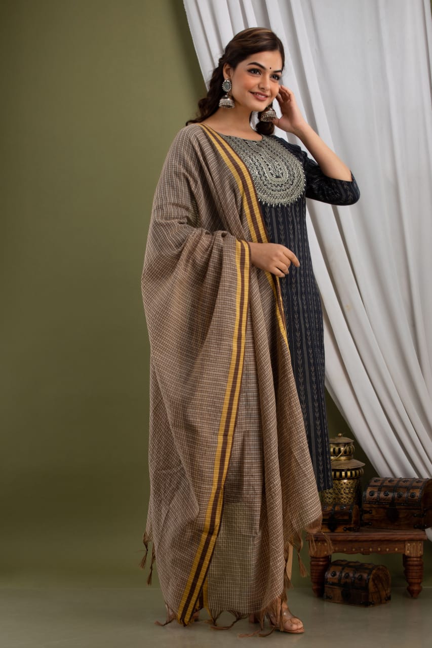 Handwoven cotton Sequin Suit : Black